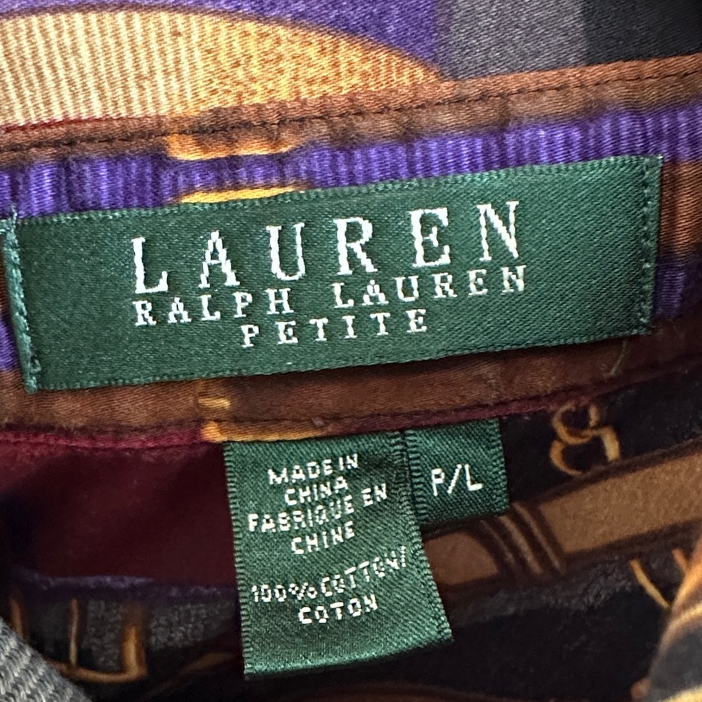 Ralph Lauren Green Label Petite Cotton Garment with Brown and Purple Accents - Picture 2 of 10